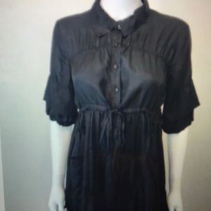 PETE & GRETA black silk ruffled dress S